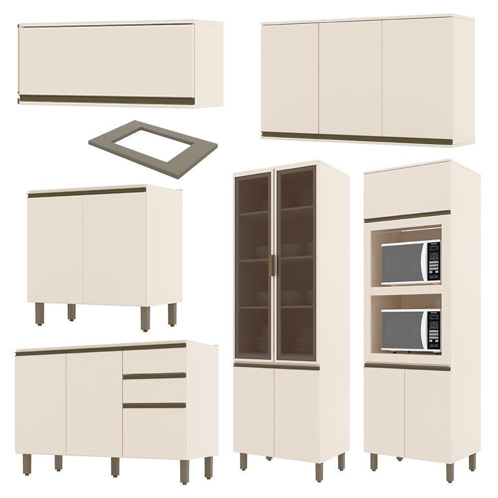 Cozinha Modulada Connect 6 Peças Off White Com Torre Quente 2 Fornos E Cristaleira - Móveis Henn Off White - 3