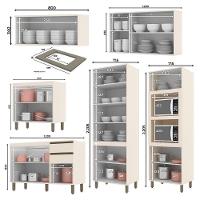 Cozinha Modulada Connect 6 Peças Off White Com Torre Quente 2 Fornos E Cristaleira - Móveis Henn Off White