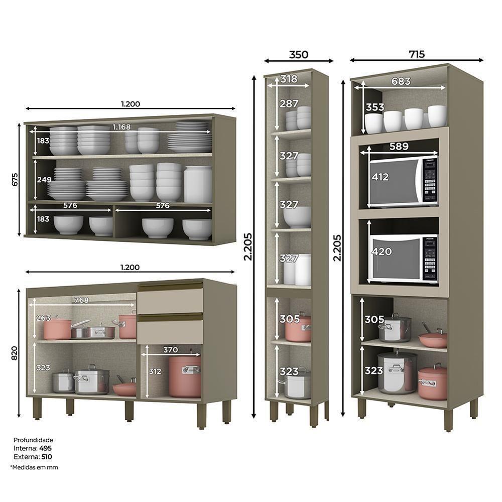 Cozinha Modulada Connect 4 Peças Duna-cristal Com Torre Quente 2 Fornos - Móveis Henn Duna-cristal - 4