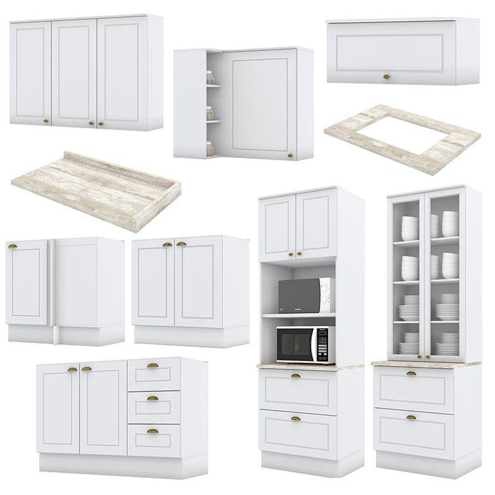 Cozinha Completa De Canto Americana 8 Peças Com Cristaleira Branco - Móveis Henn Branco - 3