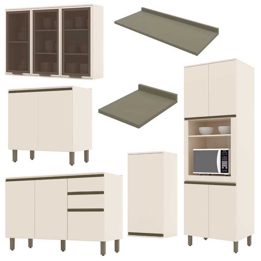Cozinha Completa 6 Peças Connect Off White Com Aéreo 3 Portas Vidro - Móveis Henn Off White - 3
