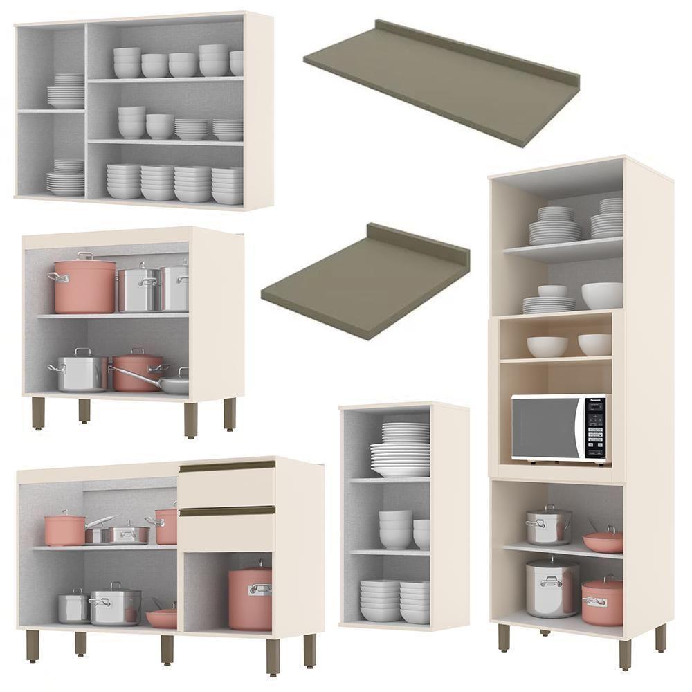 Cozinha Completa 6 Peças Connect Off White Com Aéreo 3 Portas Vidro - Móveis Henn Off White - 4
