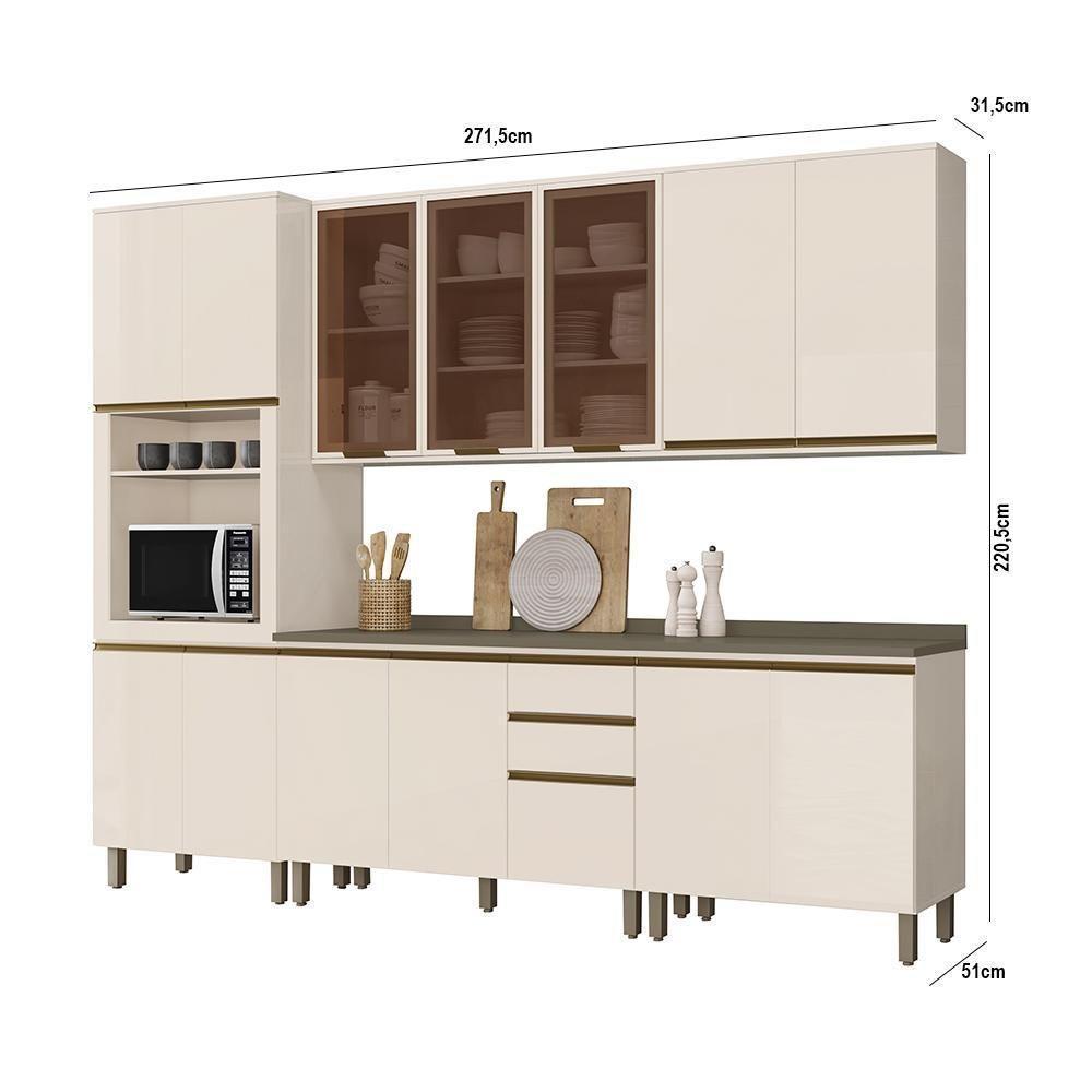 Cozinha Completa 6 Peças Connect Off White Com Aéreo 3 Portas Vidro - Móveis Henn Off White - 5