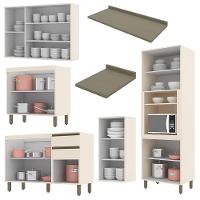 Cozinha Completa 6 Peças Connect Off White Com Aéreo 3 Portas Vidro - Móveis Henn Off White