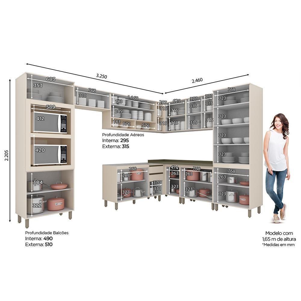 Cozinha Completa De Canto Connect 9 Peças Off White Com Torre Quente E Cristaleira - Móveis Henn Off White - 4