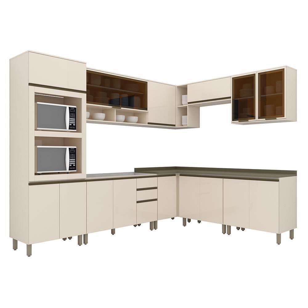 Cozinha Completa De Canto Connect 9 Peças Off White Com Torre Quente 2 Fornos - Móveis Henn Off White - 1