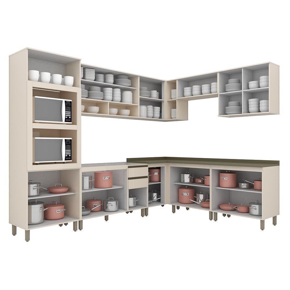 Cozinha Completa De Canto Connect 9 Peças Off White Com Torre Quente 2 Fornos - Móveis Henn Off White - 3