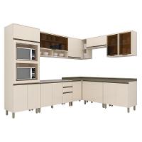 Cozinha Completa De Canto Connect 9 Peças Off White Com Torre Quente 2 Fornos - Móveis Henn Off White - 1