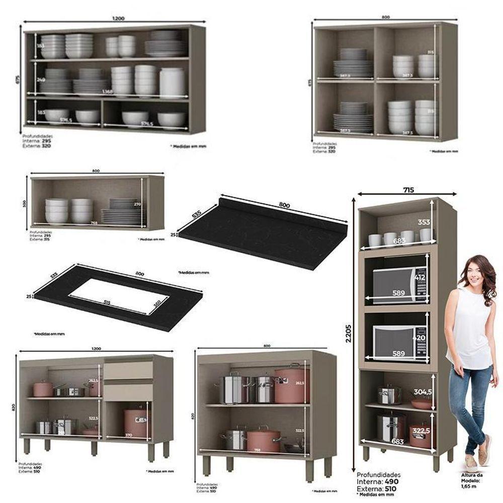 Cozinha Completa 7 Peças Connect Duna-cristal Com Aéreo Vidro E Torre Quente 2 Fornos - Móveis Henn Duna-cristal - 3