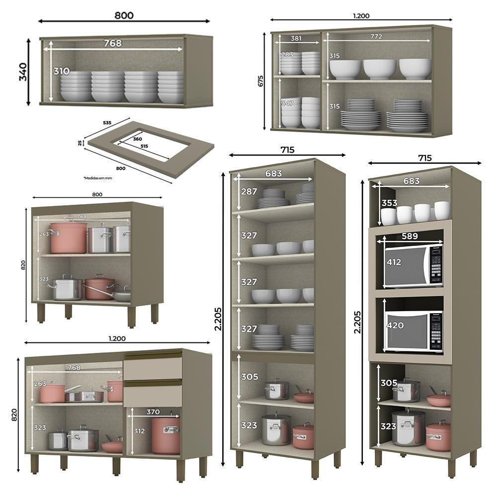 Cozinha Modulada Connect 6 Peças Duna-cristal Com Torre Quente 2 Fornos E Cristaleira - Móveis Henn Duna-cristal - 4