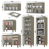 Cozinha Modulada Connect 6 Peças Duna-cristal Com Torre Quente 2 Fornos E Cristaleira - Móveis Henn Duna-cristal