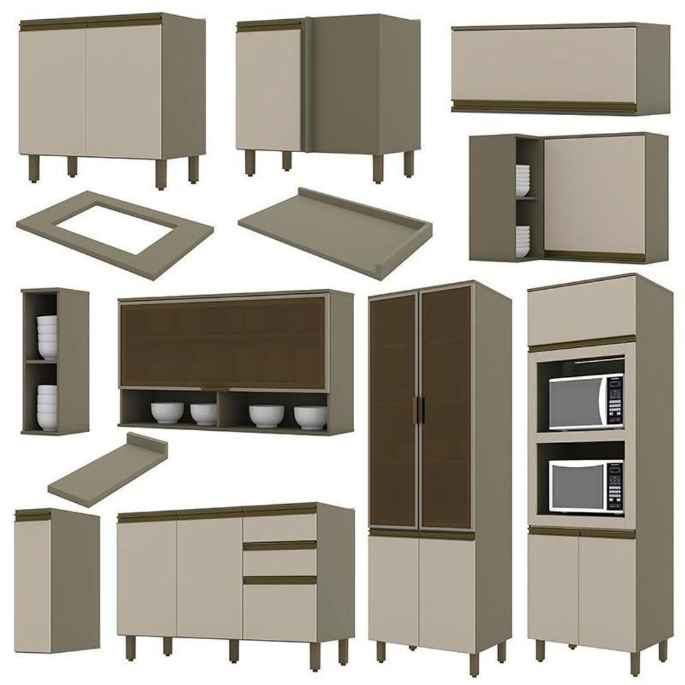 Cozinha Completa De Canto 10 Peças Connect Duna-cristal Com Torre Quente E Cristaleira - Móveis Henn Duna-cristal - 3