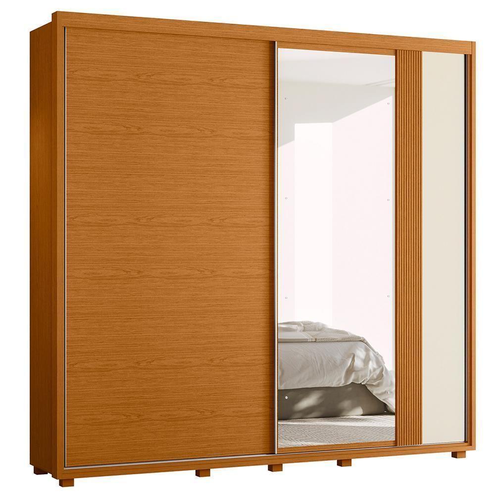 Guarda Roupa Casal Acácia 2 Portas Deslizantes Flex Cinamomo-off White Com Espelho - Móveis Albatroz Cinamomo-off White - 1