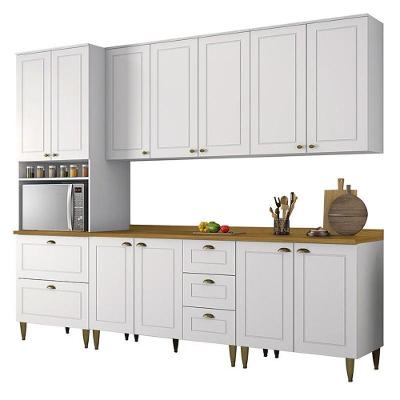 Cozinha Completa Americana 5 Peças 11 Portas 5 Gavetas MDF 271.5cm Branco com Torre Quente