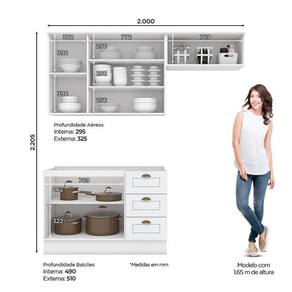 Cozinha Completa Americana 3 Peças Branco - Móveis Henn Branco - 5