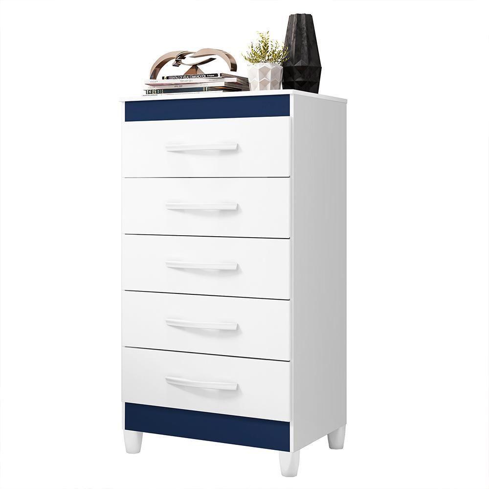 Cômoda Esmeralda 5 Gavetas Branco-azul Matte - Móveis Albatroz Branco-azul Matte - 1