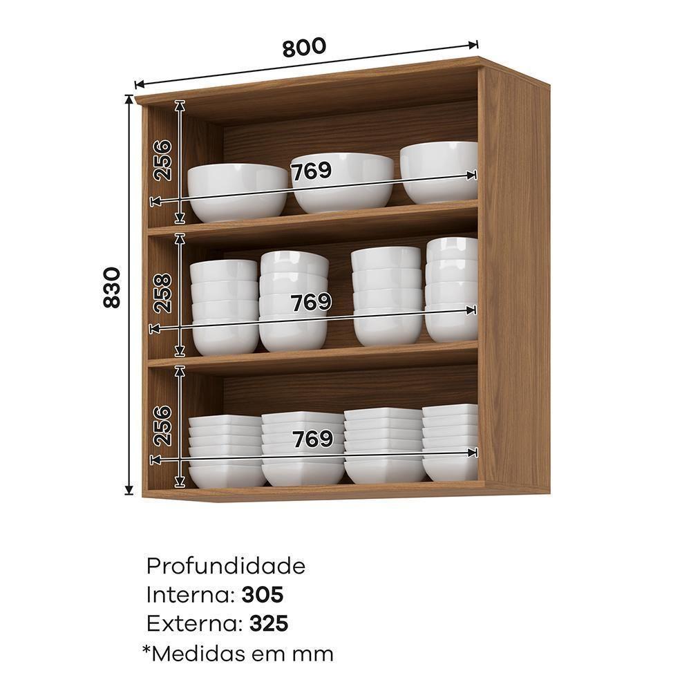 Armário Aéreo Requinte 80cm 2 Portas Nature Com Vidro - Móveis Henn Nature - 2