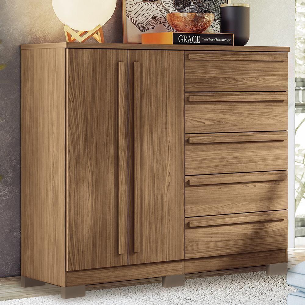 Cômoda Málaga Gold 2 Portas E 5 Gavetas Jatobá Com Pés - Santos Andirá Jatobá - 2