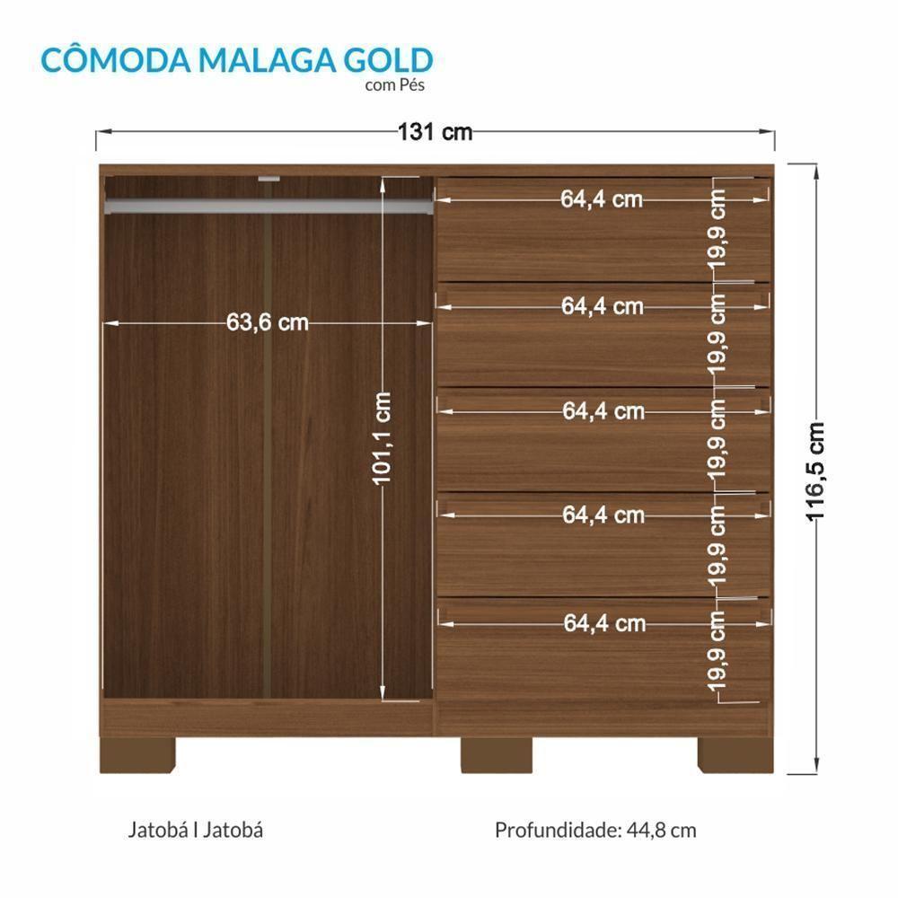 Cômoda Málaga Gold 2 Portas E 5 Gavetas Jatobá Com Pés - Santos Andirá Jatobá - 4