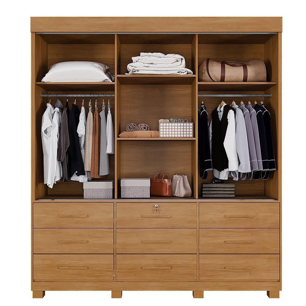 Guarda Roupa 3 Portas De Correr Com Espelho 9 Gavetas Londres Benetil Cinamomo Off White - 3