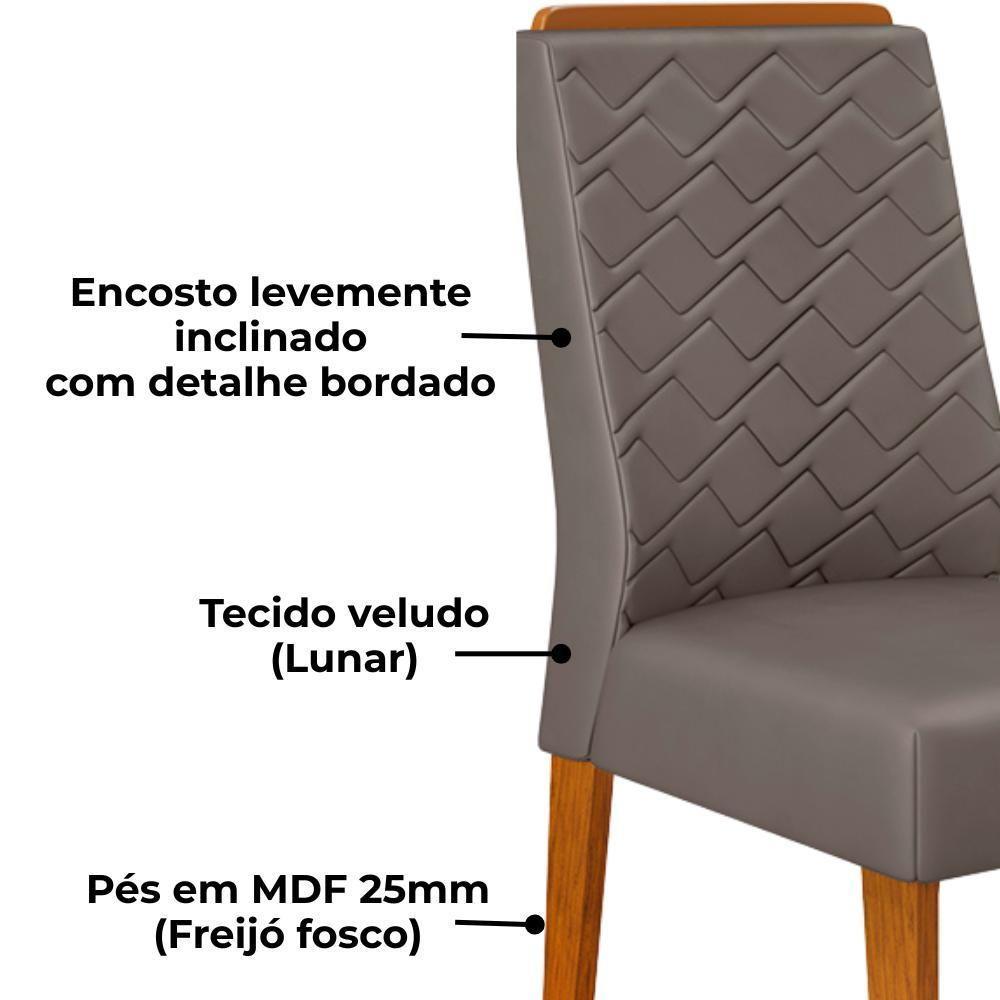 Kit 2 Cadeiras De Jantar Estofadas Lidia Veludo Lunar Freijo Dj Moveis Veludo Lunar Freijó - 5