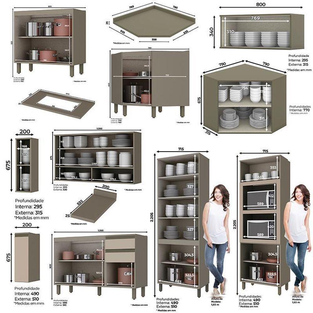 Cozinha Completa De Canto 10 Peças Connect Duna-cristal Com Torre Quente 2 Fornos - Móveis Henn Duna-cristal - 4