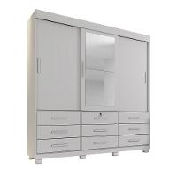 Guarda Roupa 3 Portas De Correr Com Espelho 9 Gavetas Londres Benetil Branco - 1