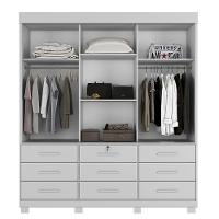 Guarda Roupa 3 Portas De Correr Com Espelho 9 Gavetas Londres Benetil Branco - 4