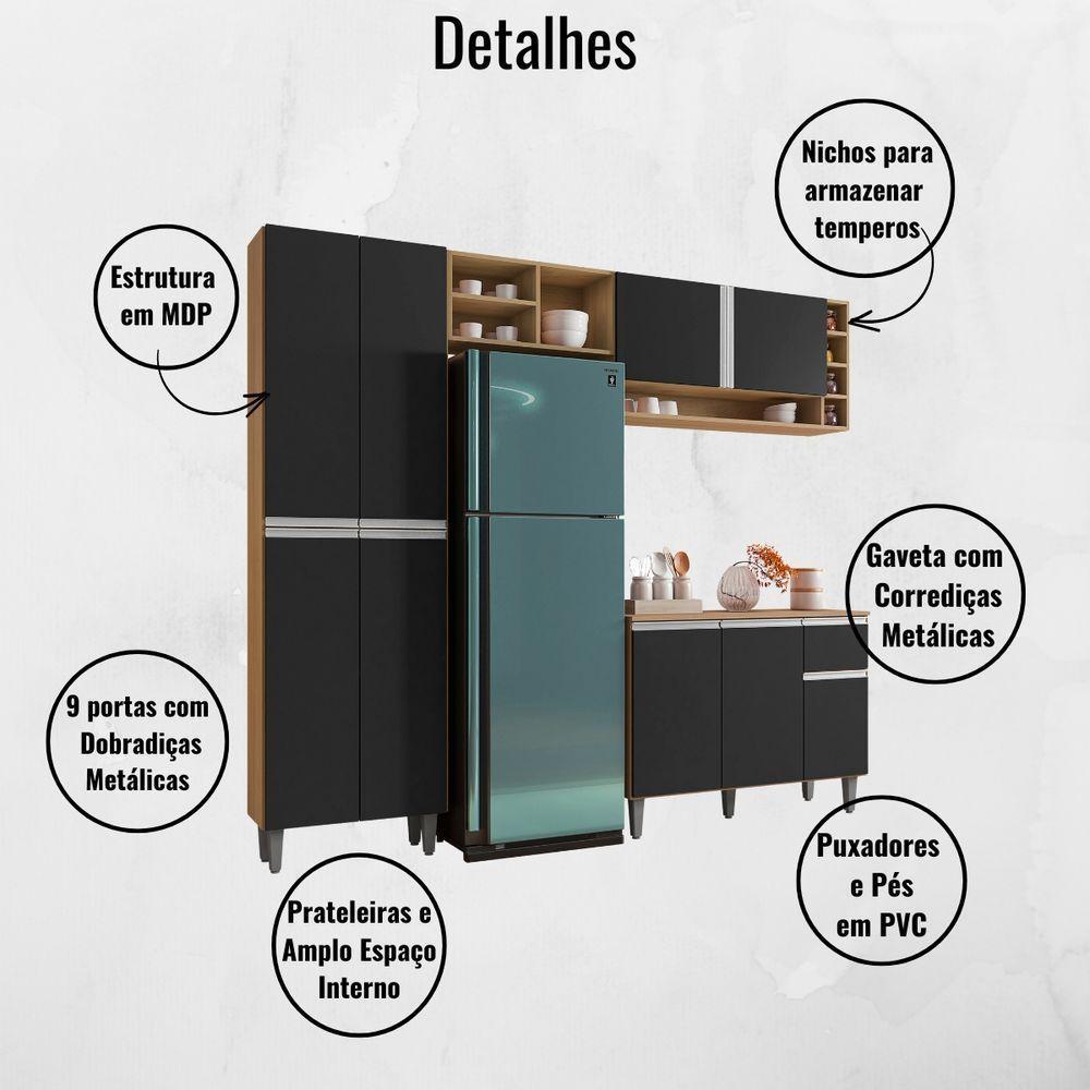 Cozinha Modulada Completa 4 Peças Vanessa Amendoa Preto Ajl - 3