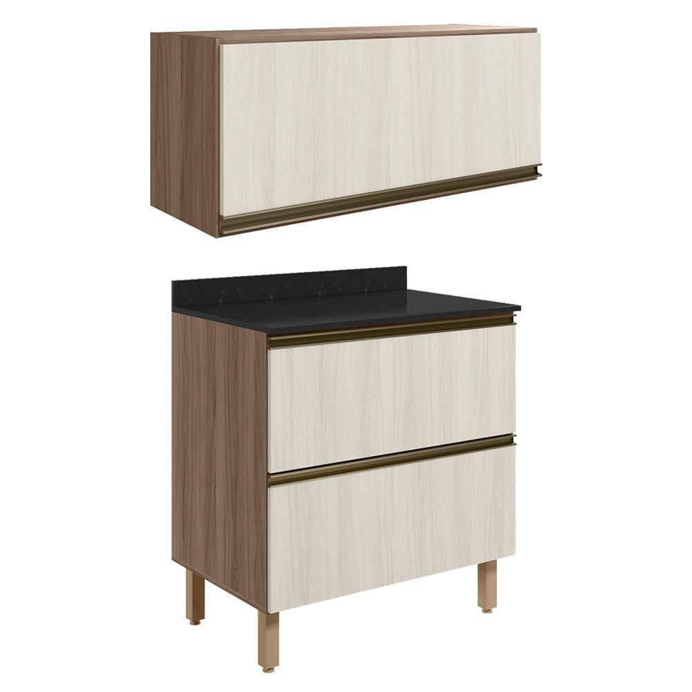 Armario Aereo E Balcao 2 Gavetas Mdf Kali Carvalho Toq Bianco Toq Nicioli Carvalho Toq Bianco Toq - 1