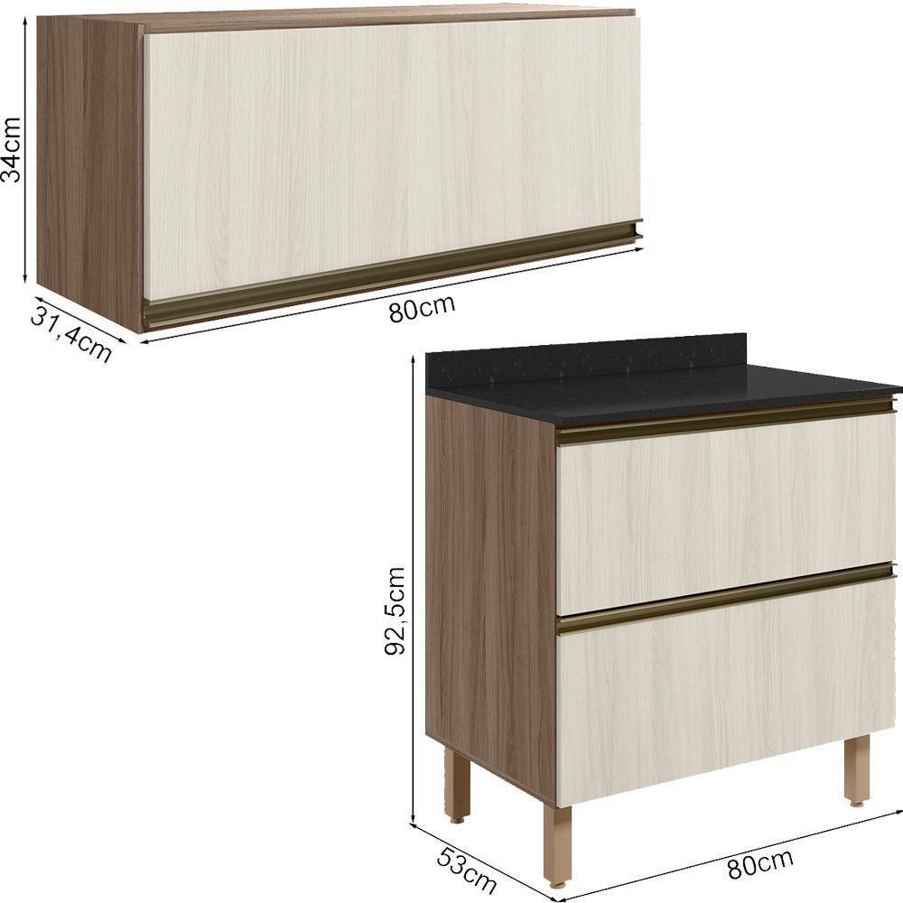 Armario Aereo E Balcao 2 Gavetas Mdf Kali Carvalho Toq Bianco Toq Nicioli Carvalho Toq Bianco Toq - 3