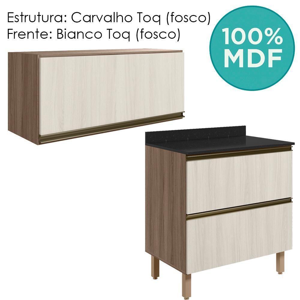 Armario Aereo E Balcao 2 Gavetas Mdf Kali Carvalho Toq Bianco Toq Nicioli Carvalho Toq Bianco Toq - 4