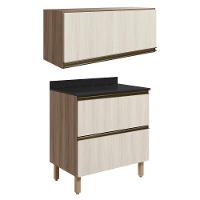 Armario Aereo E Balcao 2 Gavetas Mdf Kali Carvalho Toq Bianco Toq Nicioli Carvalho Toq Bianco Toq - 1