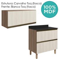 Armario Aereo E Balcao 2 Gavetas Mdf Kali Carvalho Toq Bianco Toq Nicioli Carvalho Toq Bianco Toq