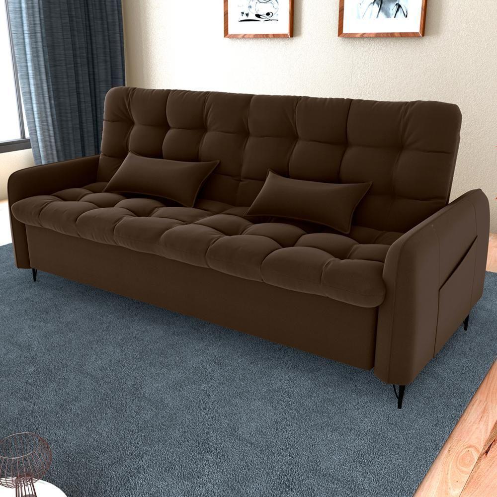 Sofa Cama 2 Lugares 200cm Pillar Veludo E405 Marrom Milani Store Marrom - 2