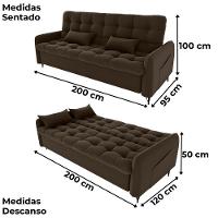 Sofa Cama 2 Lugares 200cm Pillar Veludo E405 Marrom Milani Store Marrom - 3