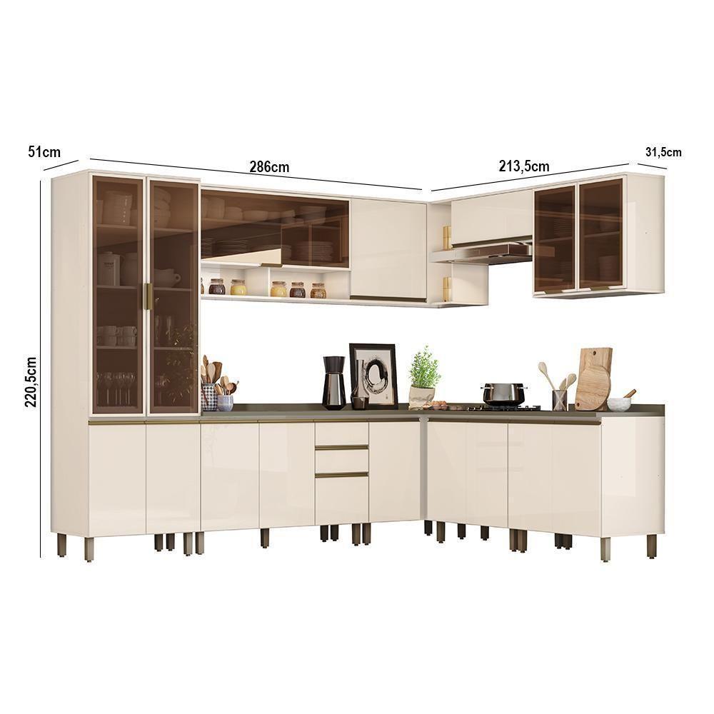 Cozinha Completa De Canto 9 Peças Connect Off White Com Cristaleira E Aéreo Vidro - Móveis Henn Off White - 5