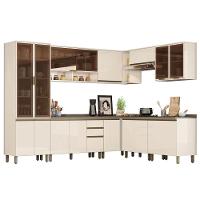 Cozinha Completa De Canto 9 Peças Connect Off White Com Cristaleira E Aéreo Vidro - Móveis Henn Off White - 1