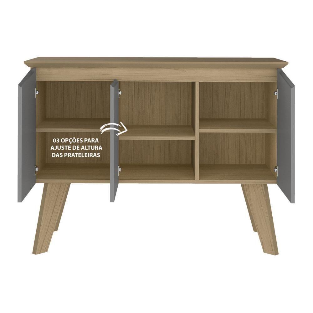 Aparador Buffet 110cm 3 Portas Com Pés Retrô Multimóveis Cr50128 Carvalho-grafite - 5