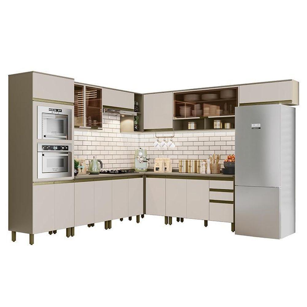 Cozinha Completa De Canto 10 Peças Connect Duna-cristal Com Torre Quente E Aéreo Vidro - Móveis Henn Duna-cristal - 1