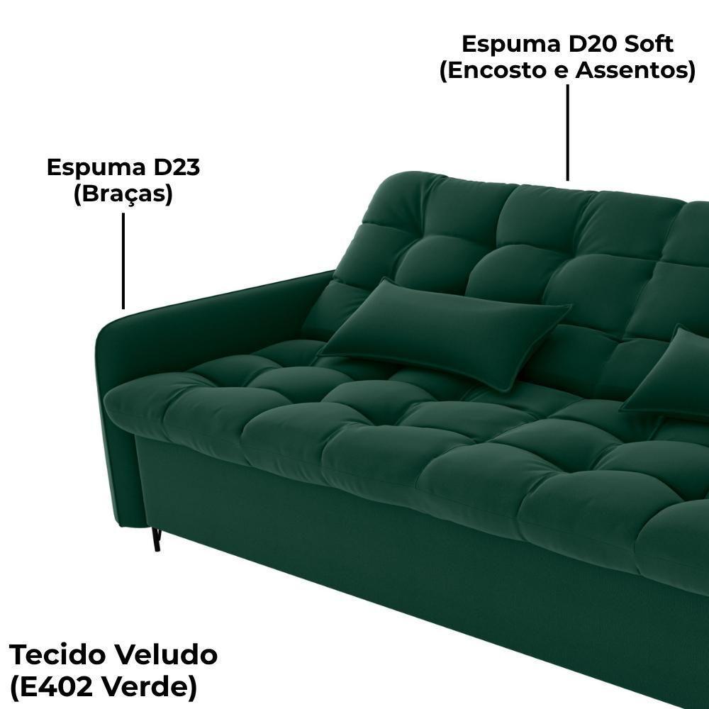 Sofa Cama 2 Lugares 200cm Pillar Veludo E402 Verde Milani Store Verde - 8