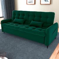 Sofa Cama 2 Lugares 200cm Pillar Veludo E402 Verde Milani Store Verde - 2