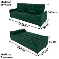 Sofa Cama 2 Lugares 200cm Pillar Veludo E402 Verde Milani Store Verde - 3
