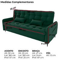 Sofa Cama 2 Lugares 200cm Pillar Veludo E402 Verde Milani Store Verde