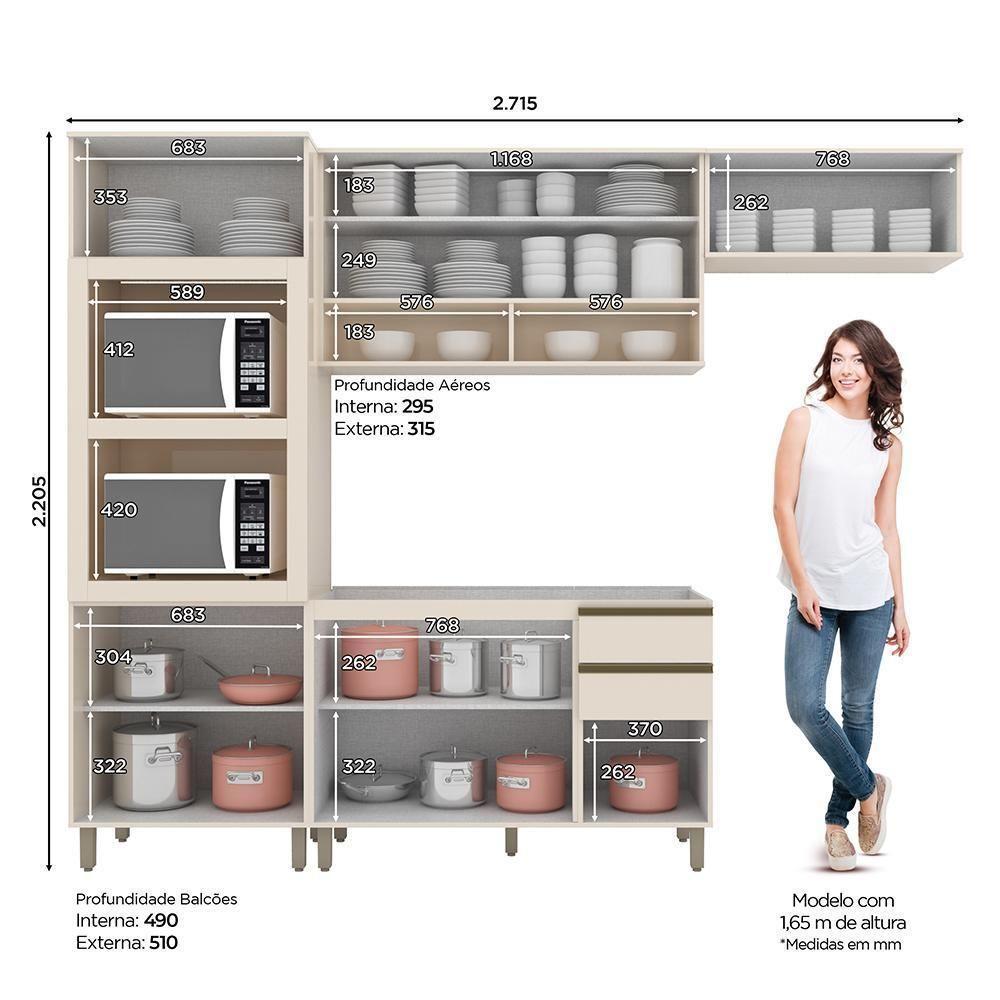 Cozinha Completa Connect 4 Peças Off White Com Torre Quente 2 Fornos - Móveis Henn Off White - 3