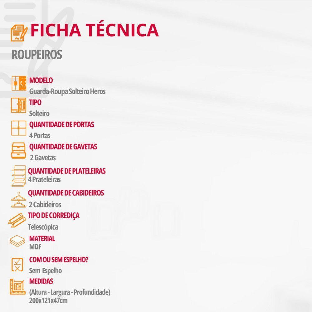 Guarda Roupa Solteiro Heros 4 Portas E 2 Gavetas Moderna Imbuia Com Grafite - 5