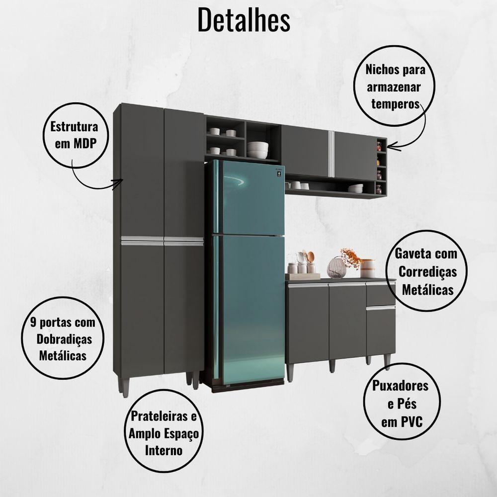 Cozinha Modulada Completa 4 Peças Vanessa Cinza Ajl - 3