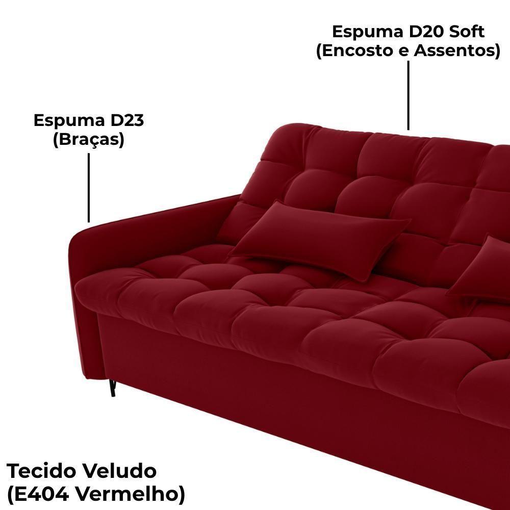 Sofa Cama 2 Lugares 200cm Pillar Veludo E404 Vermelho Milani Store Vermelho - 8