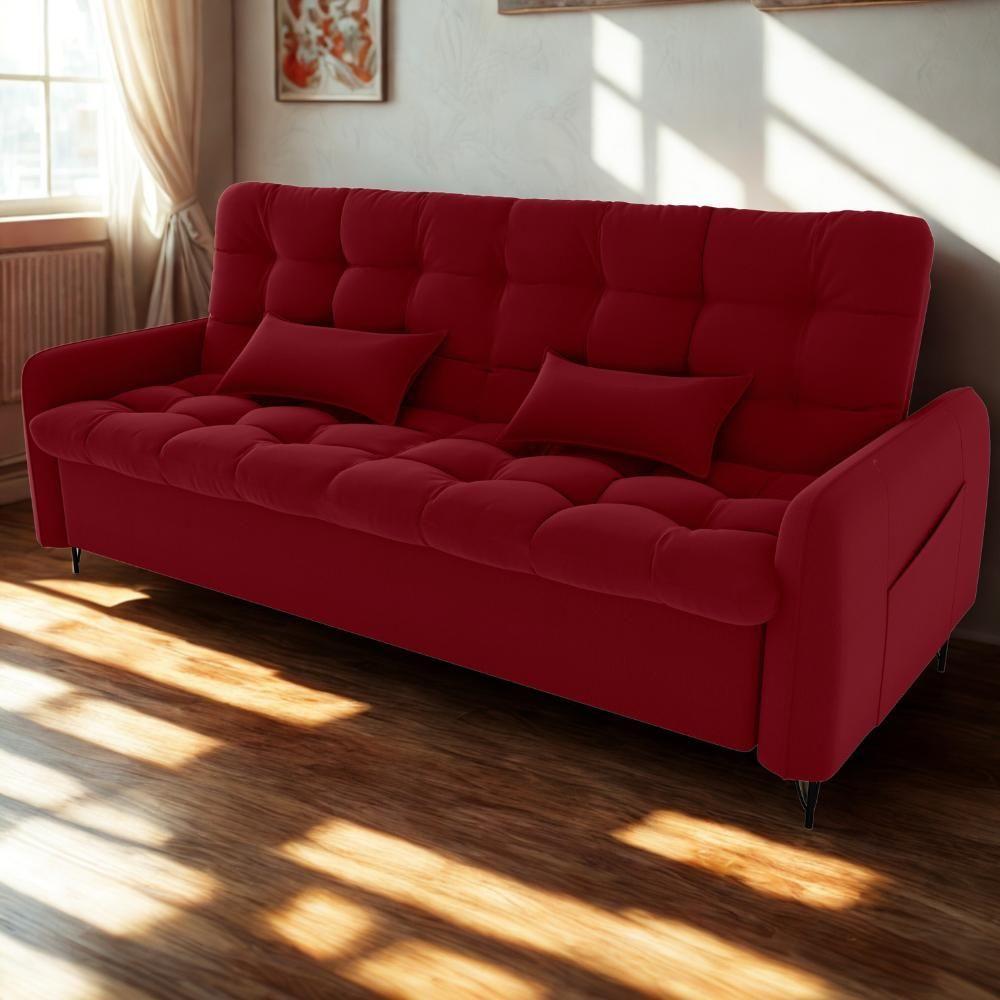 Sofa Cama 2 Lugares 200cm Pillar Veludo E404 Vermelho Milani Store Vermelho - 9