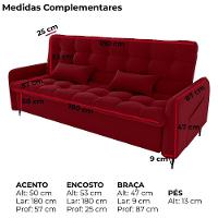 Sofa Cama 2 Lugares 200cm Pillar Veludo E404 Vermelho Milani Store Vermelho